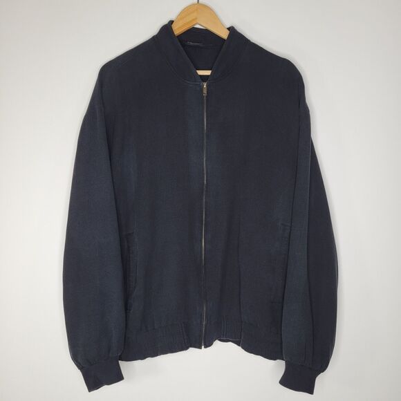 Vintage GENELLI Black Textured Silk Bomber Jacket Size XL Shoulder Pads Waffle